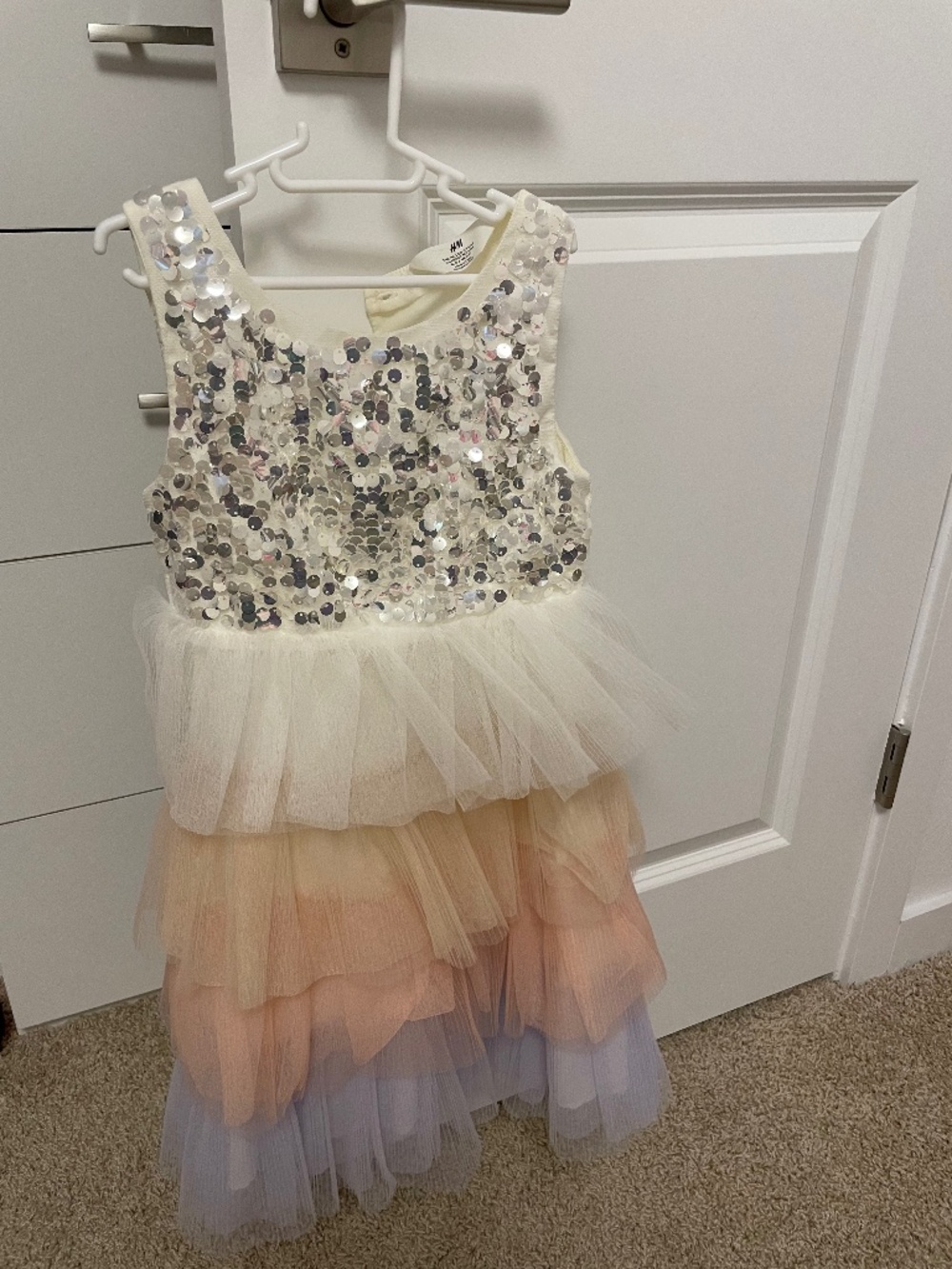 H&M Kids Sequin Bodice Pastel Multi-Tiered Tulle Dress Size 5-6Y
